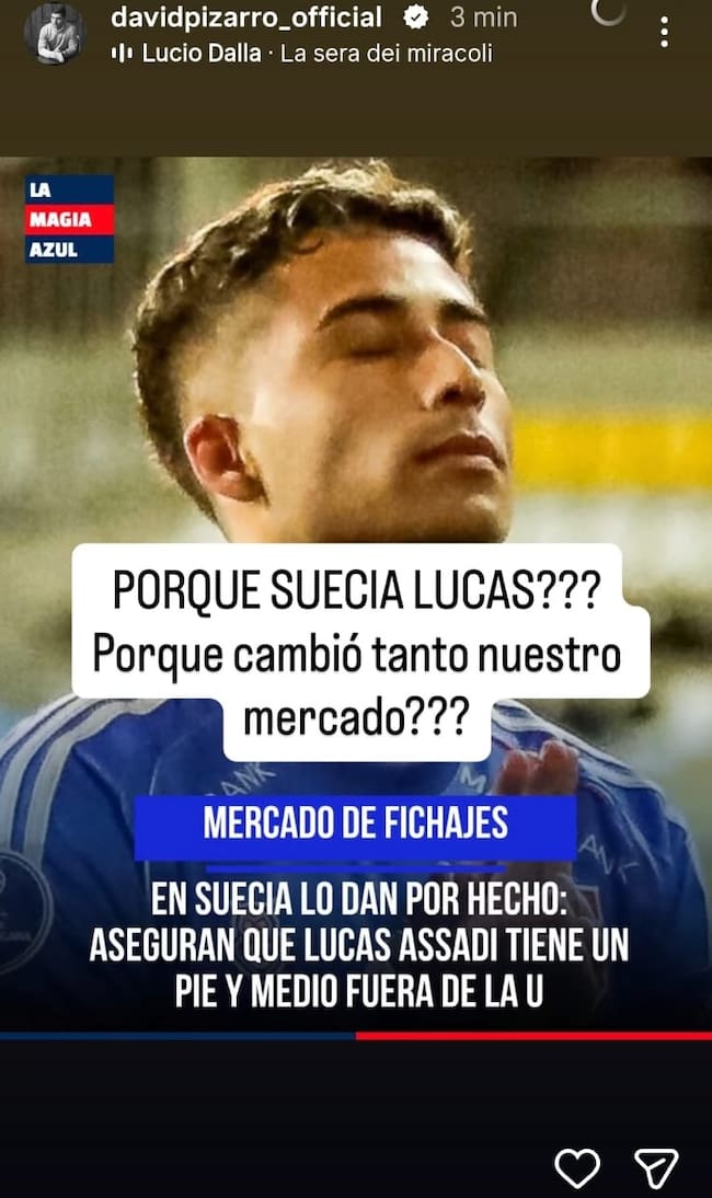 David Pizarro a través de una historia de Instagram.
