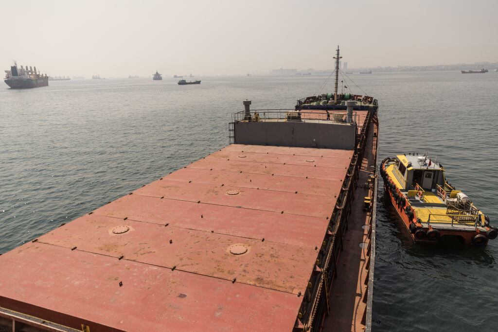 El barco MV Ramus con cereales ucranianos en el puerto de Estambul