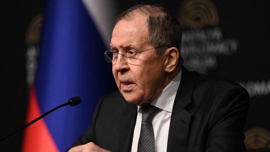 Russian Foreign Minister Sergei Lavrov gives a press conference after meeting Ukraine's Foreign Minister for talks in Antalya, on March 10, 2022, 15 days after Russia launched a military invasion on Ukraine. - Russian and Ukrainian foreign ministers are in Turkey to hold face-to-face talks in the first high-level contact since the invasion. (Photo by OZAN KOSE / AFP) (Photo by OZAN KOSE/AFP via Getty Images)
