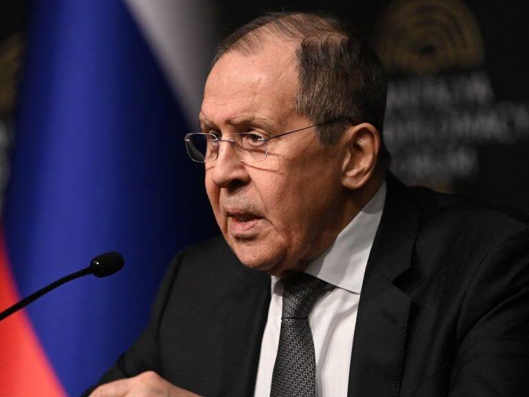 Russian Foreign Minister Sergei Lavrov gives a press conference after meeting Ukraine's Foreign Minister for talks in Antalya, on March 10, 2022, 15 days after Russia launched a military invasion on Ukraine. - Russian and Ukrainian foreign ministers are in Turkey to hold face-to-face talks in the first high-level contact since the invasion. (Photo by OZAN KOSE / AFP) (Photo by OZAN KOSE/AFP via Getty Images)