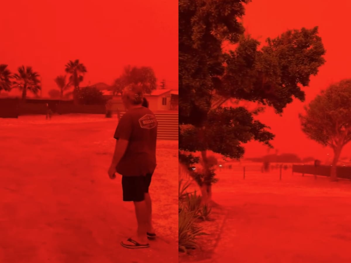Paisaje “de película”: el impactante fenómeno que tiñó de rojo el cielo en Australia