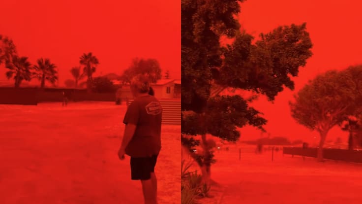 Paisaje “de película”: el impactante fenómeno que tiñó de rojo el cielo en Australia