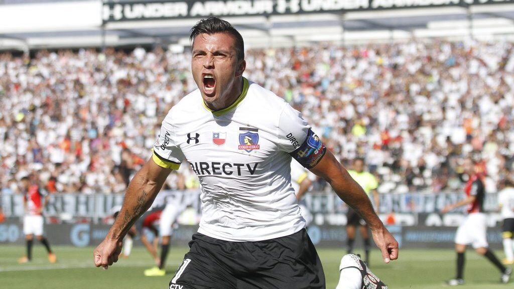 14 de Febrero del l 2016/SANTIAGO Gonzalo Fierro anota y celebra su gol, durante el partido valido por la quinta fecha del Campeonato Nacional de clausura Scotiabank 2015/2016 de primera A, disputado entre los equipos de Colo Colo vs Deportes Antofagasta, jugado en el estadio Monumental. 
FOTO: RODRIGO SAENZ/AGENCIAUNO