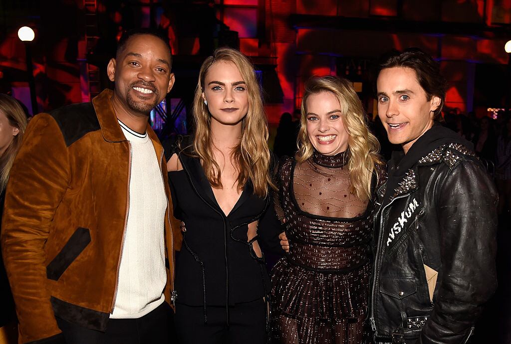 Actors Will Smith, Cara Delevingne, Margot Robbie and Jared Leto attend the 2016 MTV Movie Awards at Warner Bros. Studios on April 9, 2016 in Burbank, California