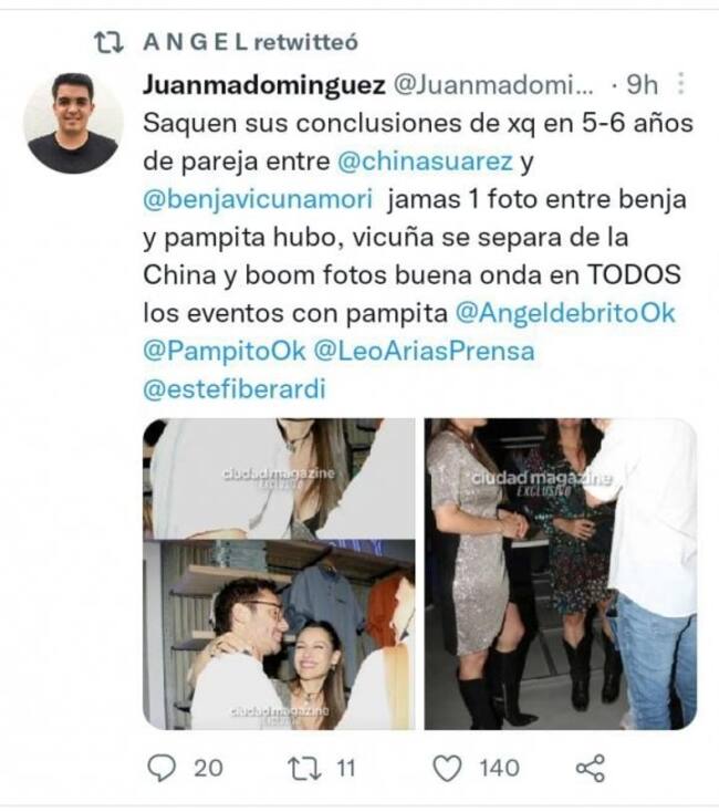 Medios argentinos se escandalizan por foto de Pampita y Benjamín Vicuña en evento