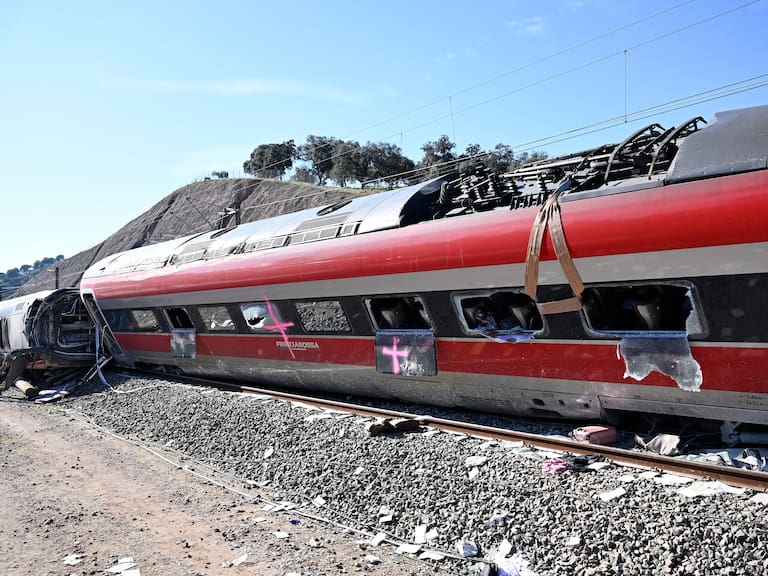 ADAMUZ, SPAIN - JANUARY 20: General view of the overturned Iryo train on the railroad tracks in Adamuz. (Photo by Carlos Alvarez/Getty Images)