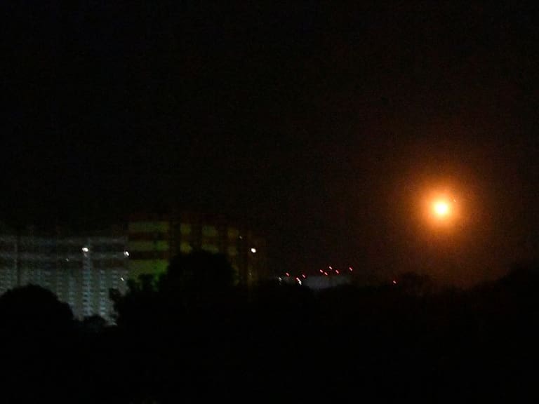 La explosión de un dron lanzado sobre Kiev en Ucrania