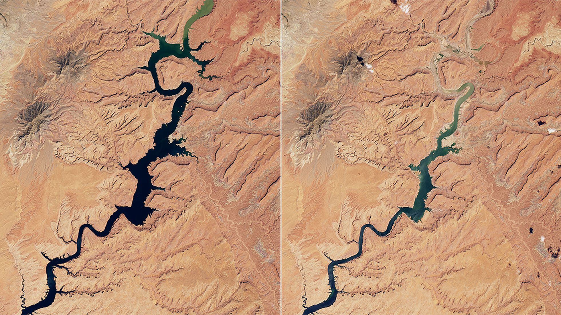 La grave sequía en cinco años del lago Powell en la zona de Castle Butte