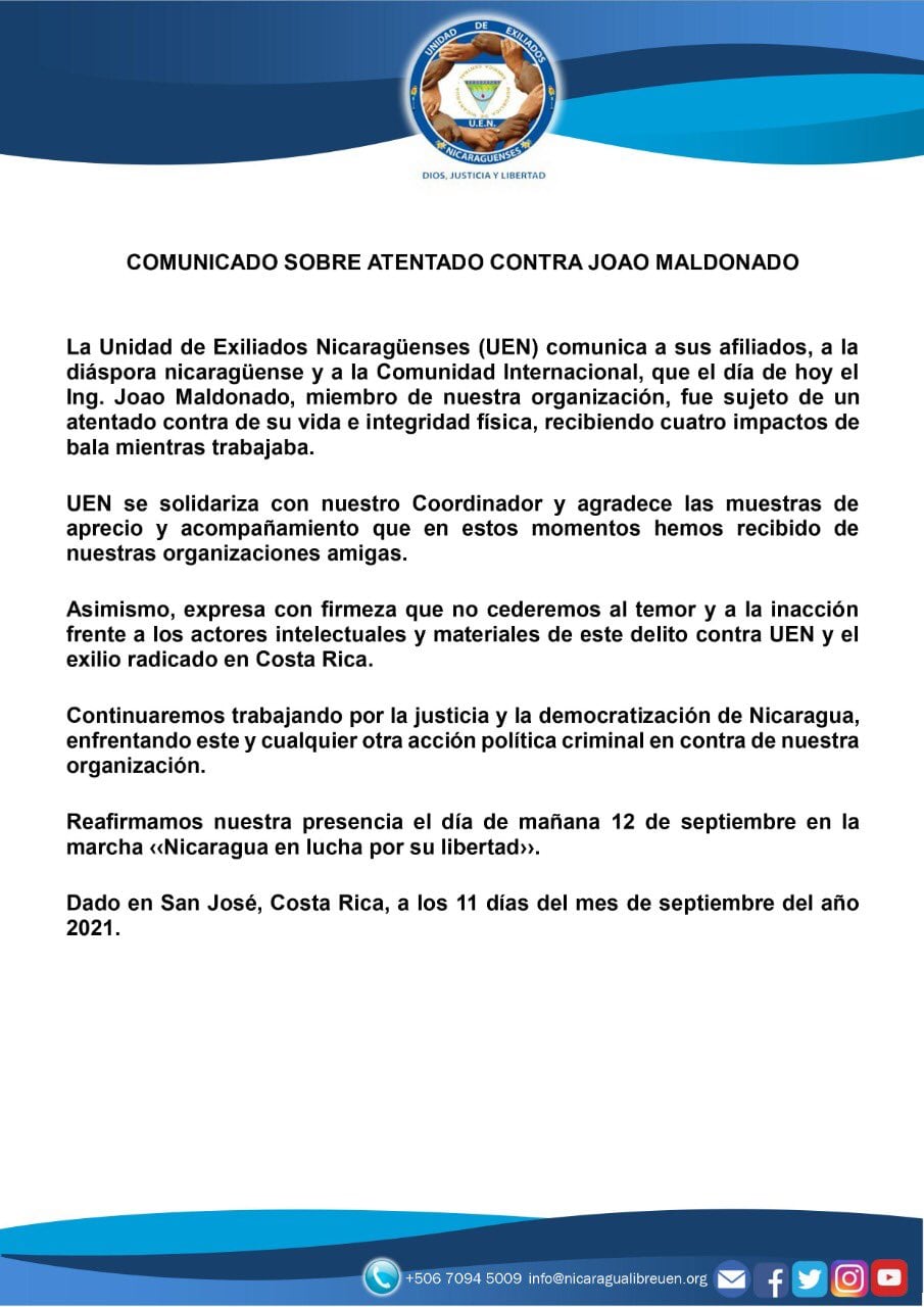 Comunicado sobre el ataque al activista Joao Maldonado