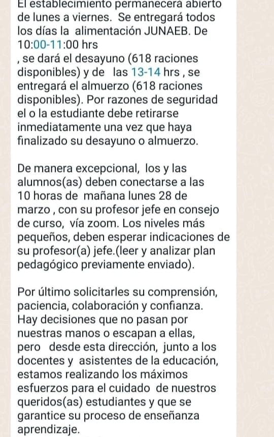 Dirección Liceo Darío Salas | Comunicado