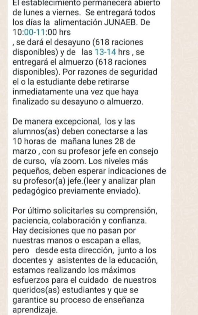 Dirección Liceo Darío Salas | Comunicado