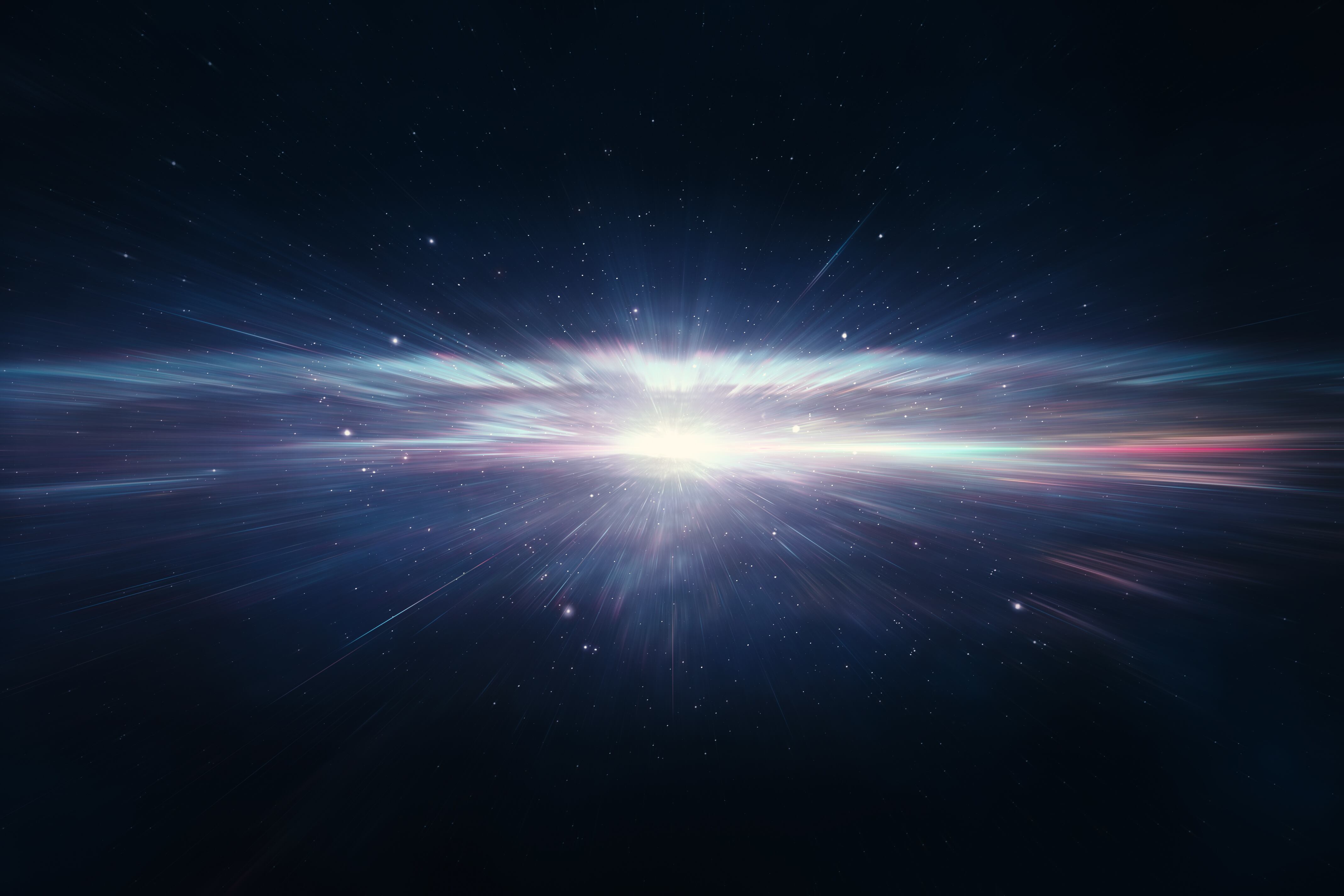 Traveling at the speed of light, time-warp trough universe filled with stars and space dust.