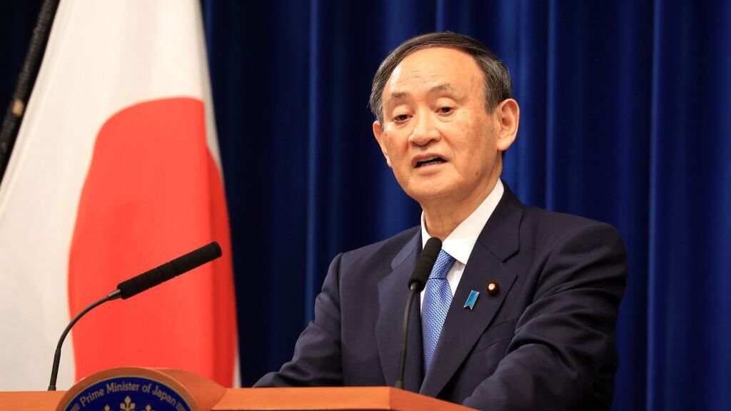 TOKYO, JAPAN - JANUARY 4 : Japanese Prime Minister Yoshihide Suga holds a New Year's press conference at his official residence in Tokyo on January 4, 2021. Suga is considering a state of emergency declaration in Tokyo and three neighboring prefectures as pandemic of the new coronavirus. (Photo by Yoshikazu Tsuno/Pool/Gamma Rapho/Anadolu Agency via Getty Images)