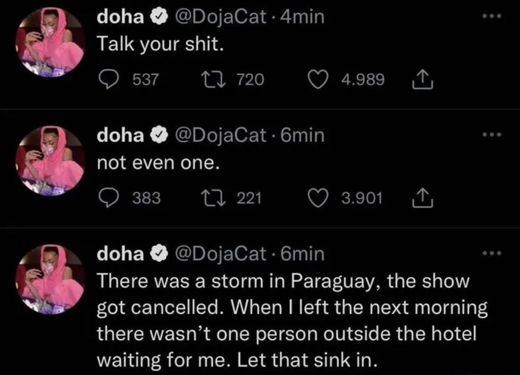Tuits de Doja Cat sobre Paraguay | Captura