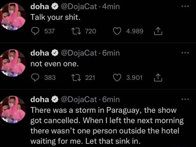 Tuits de Doja Cat sobre Paraguay | Captura