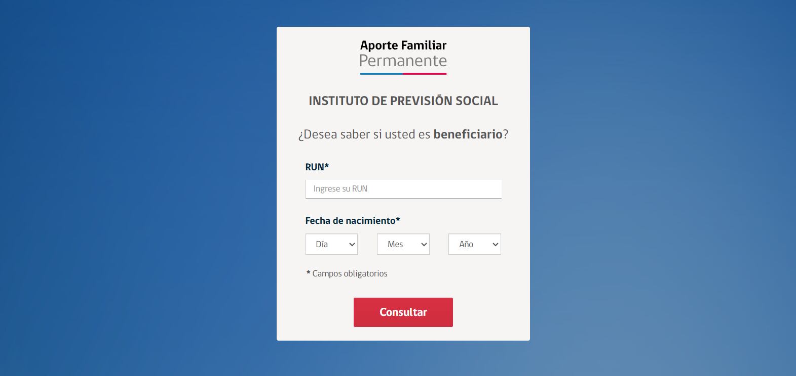Así luce la plataforma para consulta por el pago del Aporte Familiar Permanente, ex Bono Marzo.