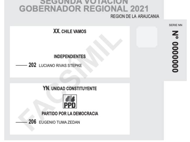Voto de gobernadores regionales La Araucanía / Fuente: Servel