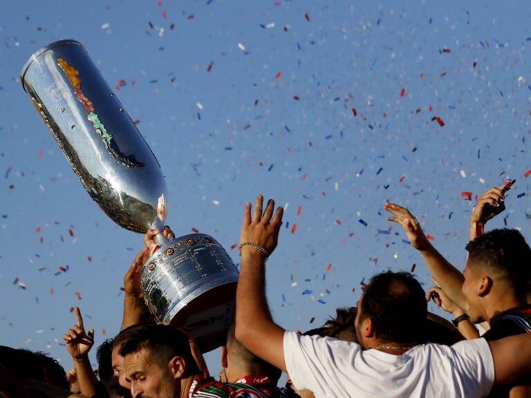 17 DE NOVIEMBRE DE 2018/SANTIAGOJugadores de Palestino festejan el campeonato, durante el partido valido por la final vuelta de la Copa Chile MTS 2018, entre Palestino y Audax Italiano, disputado en el Estadio Municipal de La Cisterna.
FOTO: LEONARDO RUBILAR CHANDIA/AGENCIAUNO