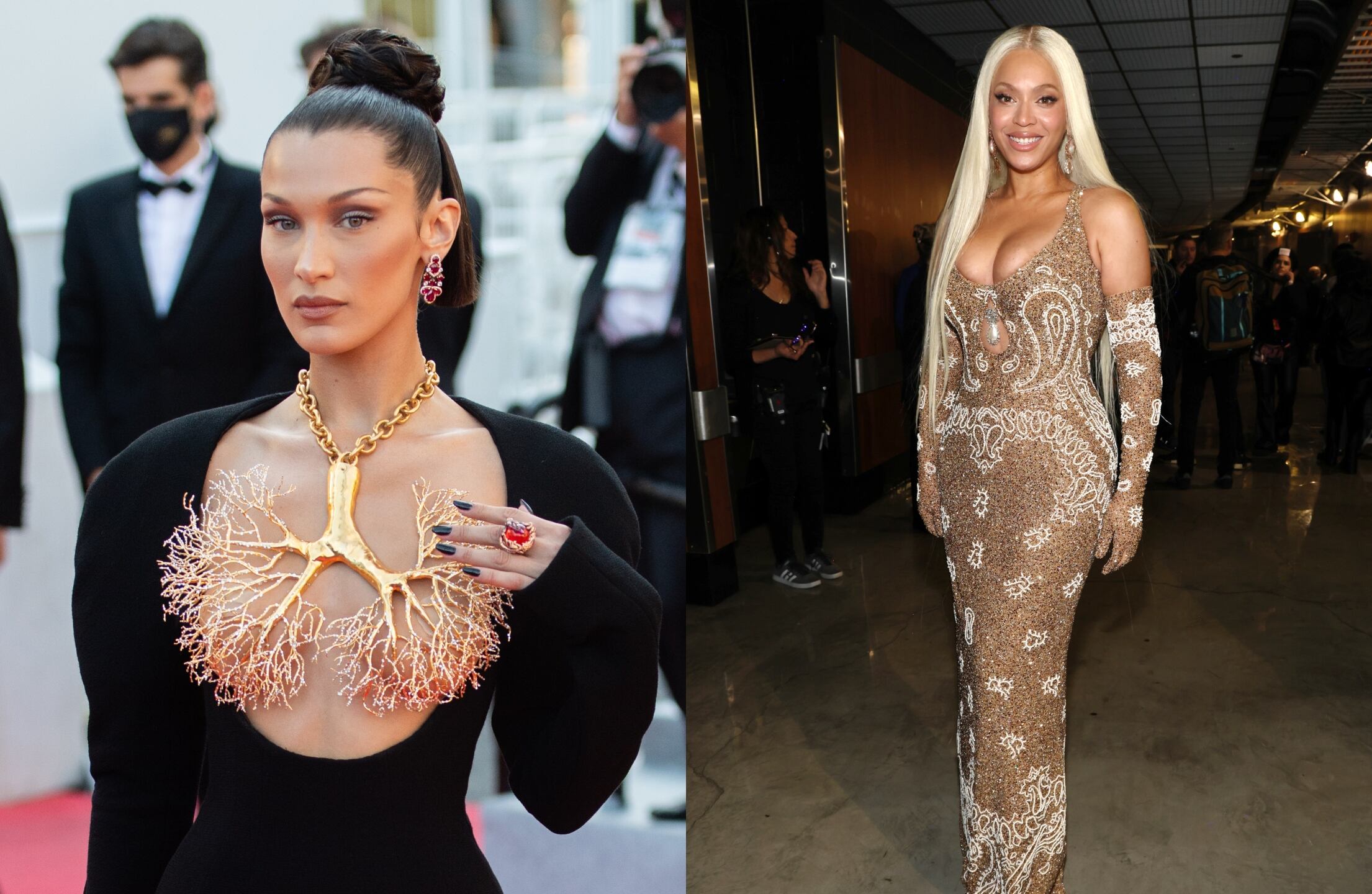 Bella Hadid y Beyoncé usando Schiaparelli