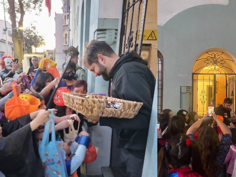 “Cuando le pides dulce al vecino y sale el Presidente”: Gabriel Boric celebra Halloween junto a niños en su residencia
