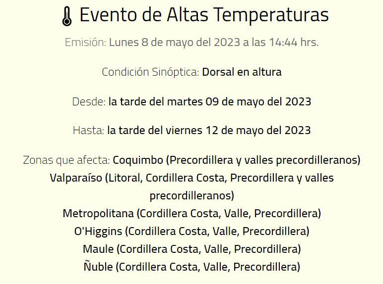 Calor en seis regiones y Santiago.