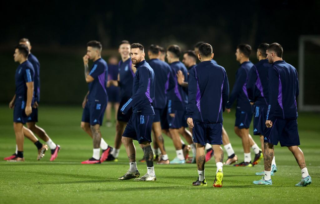 DOHA, QATAR - DECEMBER 12: Lionel Messi of Argentina looks on during the Argentina Training Session at Qatar University on December 12, 2022 in Doha, Qatar. (Photo by Robert Cianflone/Getty Images)