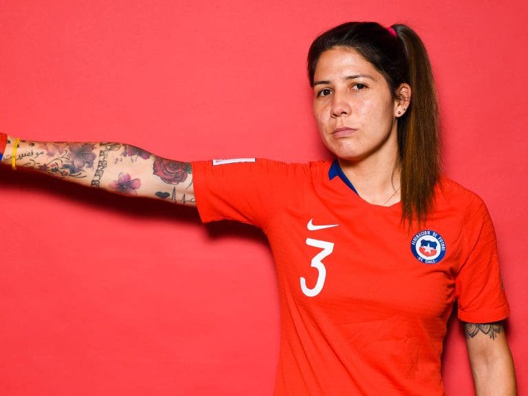 RENNES, FRANCE - JUNE 09: Carla Guerrero of Chile poses for a portrait during the official FIFA Women&#039;s World Cup 2019 portrait session at Best Western Plus Hotel Isidore on June 09, 2019 in Rennes, France. (Photo by David Ramos - FIFA/FIFA via Getty Images)