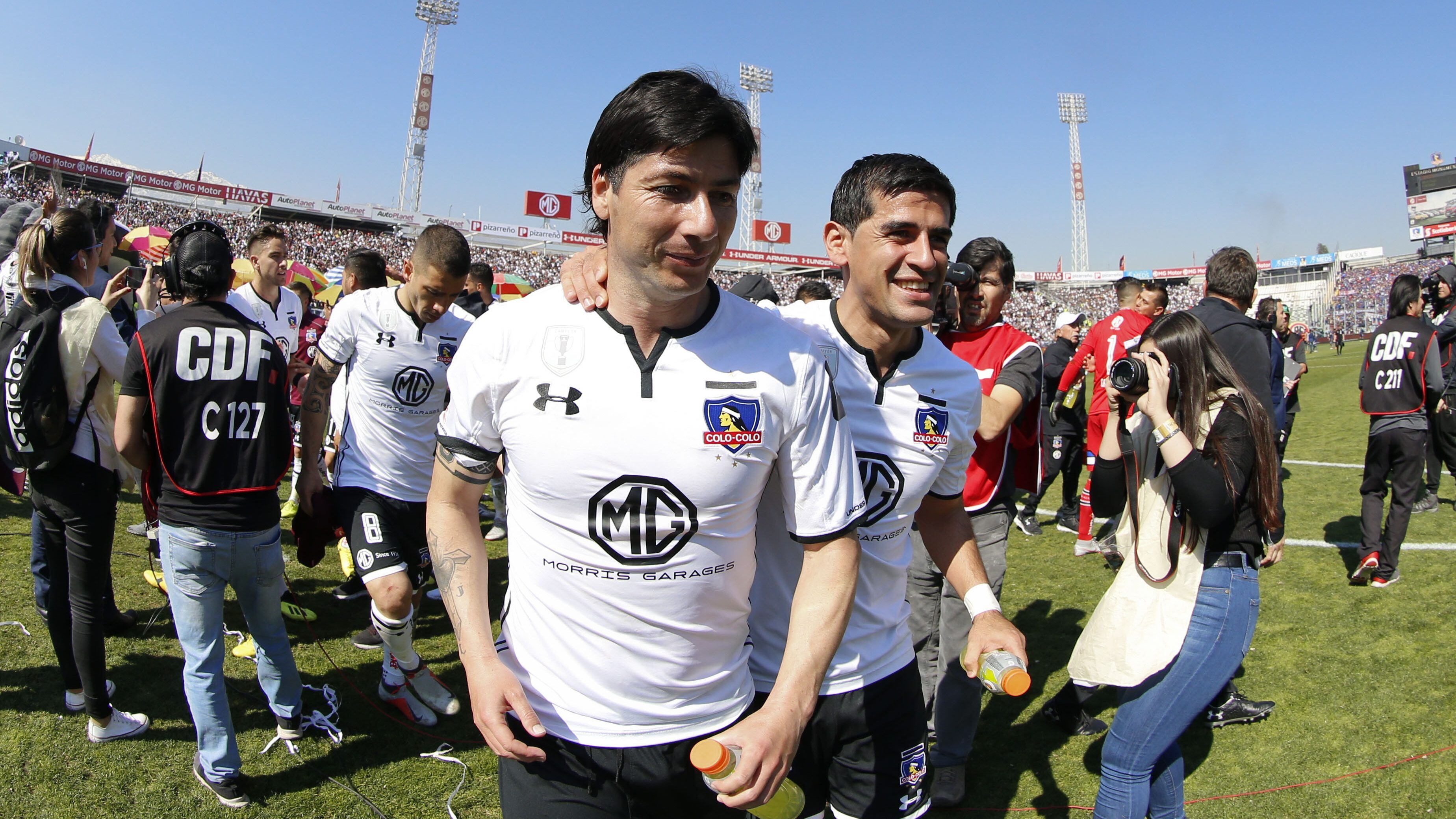 25 de Agosto del 2018/SANTIAGO Jaime Valdes y Julio Barroso ,durante el partido vlido por la vigsima primera fecha del Campeonato Scotiabank 2018, entre Colo Colo vs Universidad de Chile, disputado en el Estadio Monumental
FOTO:FRANCISCO LONGA/AGENCIAUNO