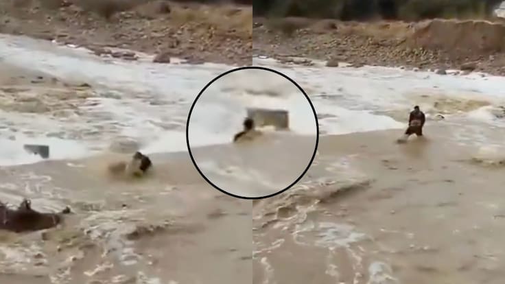 Impactante registro en Punitaqui: joven intenta cruzar un estero y es arrastrado en medio las intensas lluvias en el norte