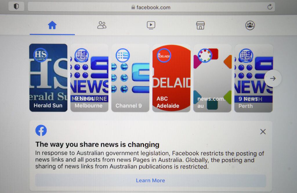 El aviso de restricción de las noticias en la red social en Australia