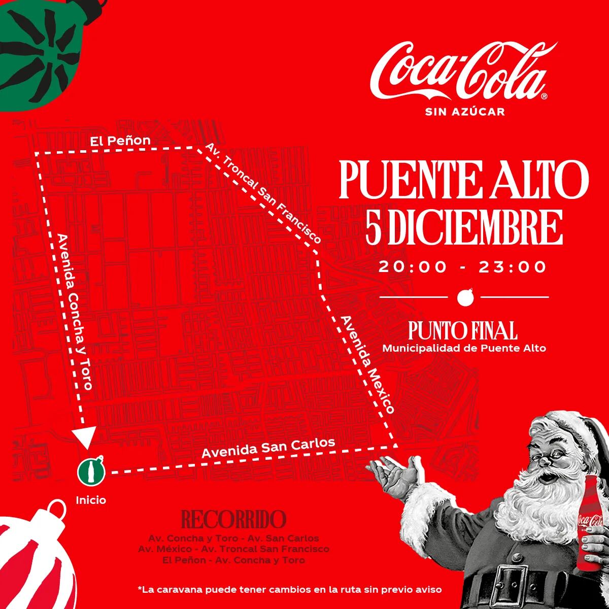 Recorrido Caravana Navideña Coca-Cola Sin Azúcar 2023 por Puente Alto