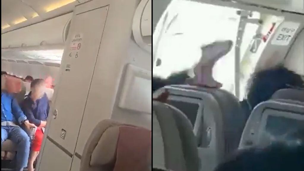 abren puerta de avión en pleno vuelo