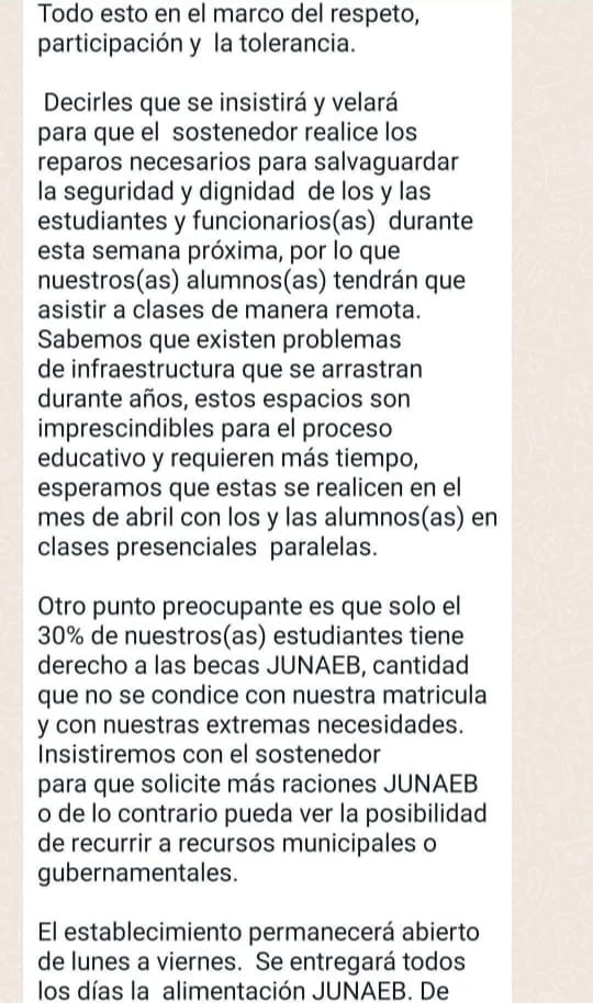 Dirección Liceo Darío Salas | Comunicado