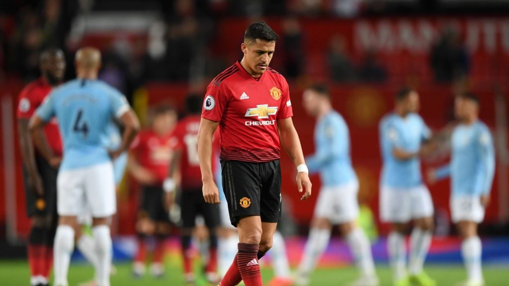 MANCHESTER, ENGLAND - APRIL 24:  Alexis Sanchez of Manchester United looks dejected after the Premier League match between Manchester United and Manchester City at Old Trafford on April 24, 2019 in Manchester, United Kingdom. (Photo by Shaun Botterill/Getty Images)