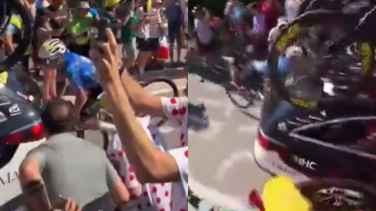 El duro choque de un ciclista colombiano contra un auto que paralizó el Tour de Francia: imagen brutal