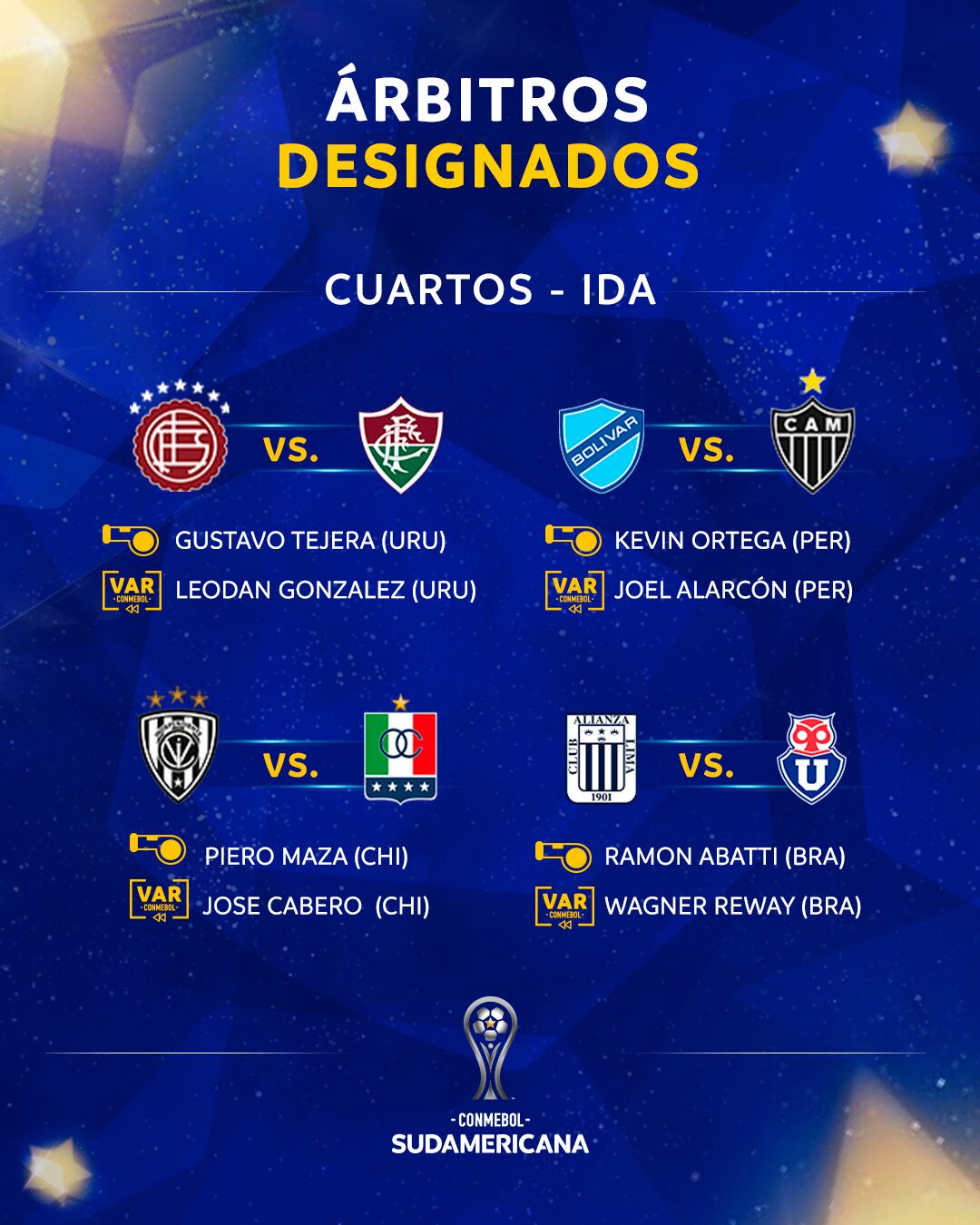 Los árbitros para los 4tos de final de la Copa Sudamericana