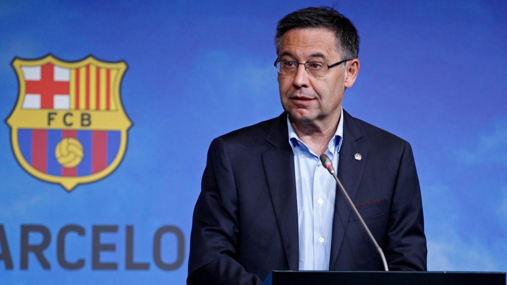 Josep Maria Bartomeu, president of FC Barcelona, at a press conference before the presentation of Frenkie de Jong, as a new player of the Barcelona club, on July 5, 2019, in Barcelona, Spain. -- (Photo by Urbanandsport/NurPhoto via Getty Images)