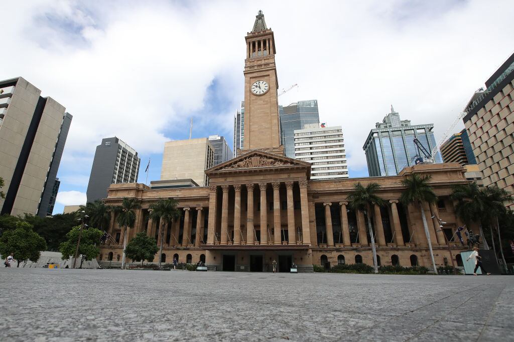 Una plaza vacía en la ciudad australiana de Brisbane ante la epidemia del coronavirus