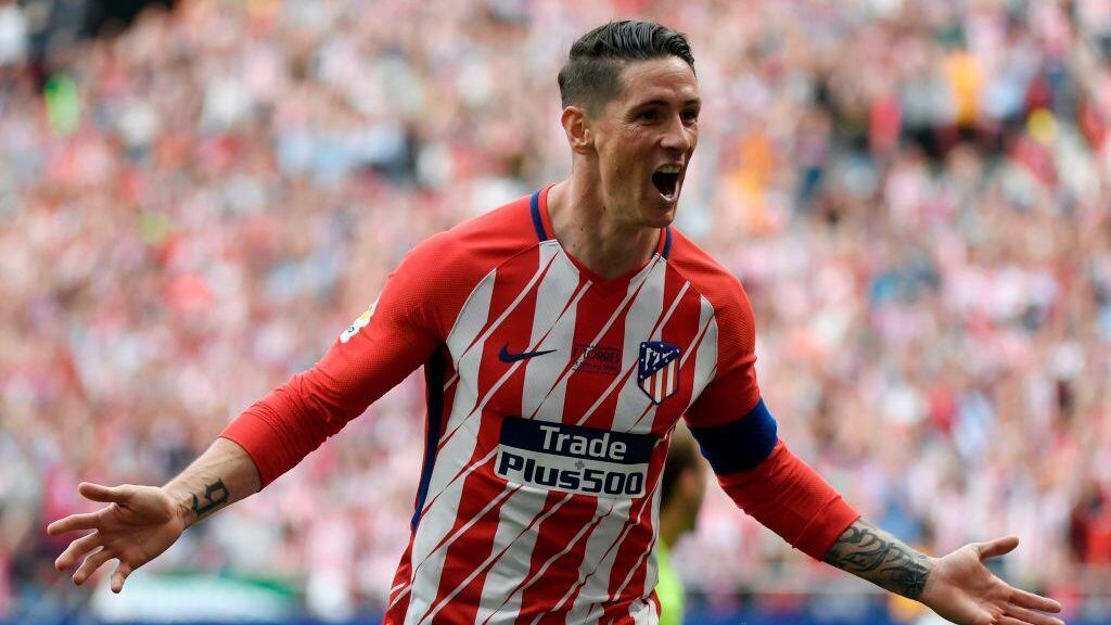 Atletico Madrid's Spanish forward Fernando Torres celebrates after scoring a goal during the Spanish league football match between Club Atletico de Madrid and SD Eibar at the Wanda Metropolitano stadium in Madrid on May 20, 2018. (Photo by GABRIEL BOUYS / AFP) (Photo credit should read GABRIEL BOUYS/AFP via Getty Images)
