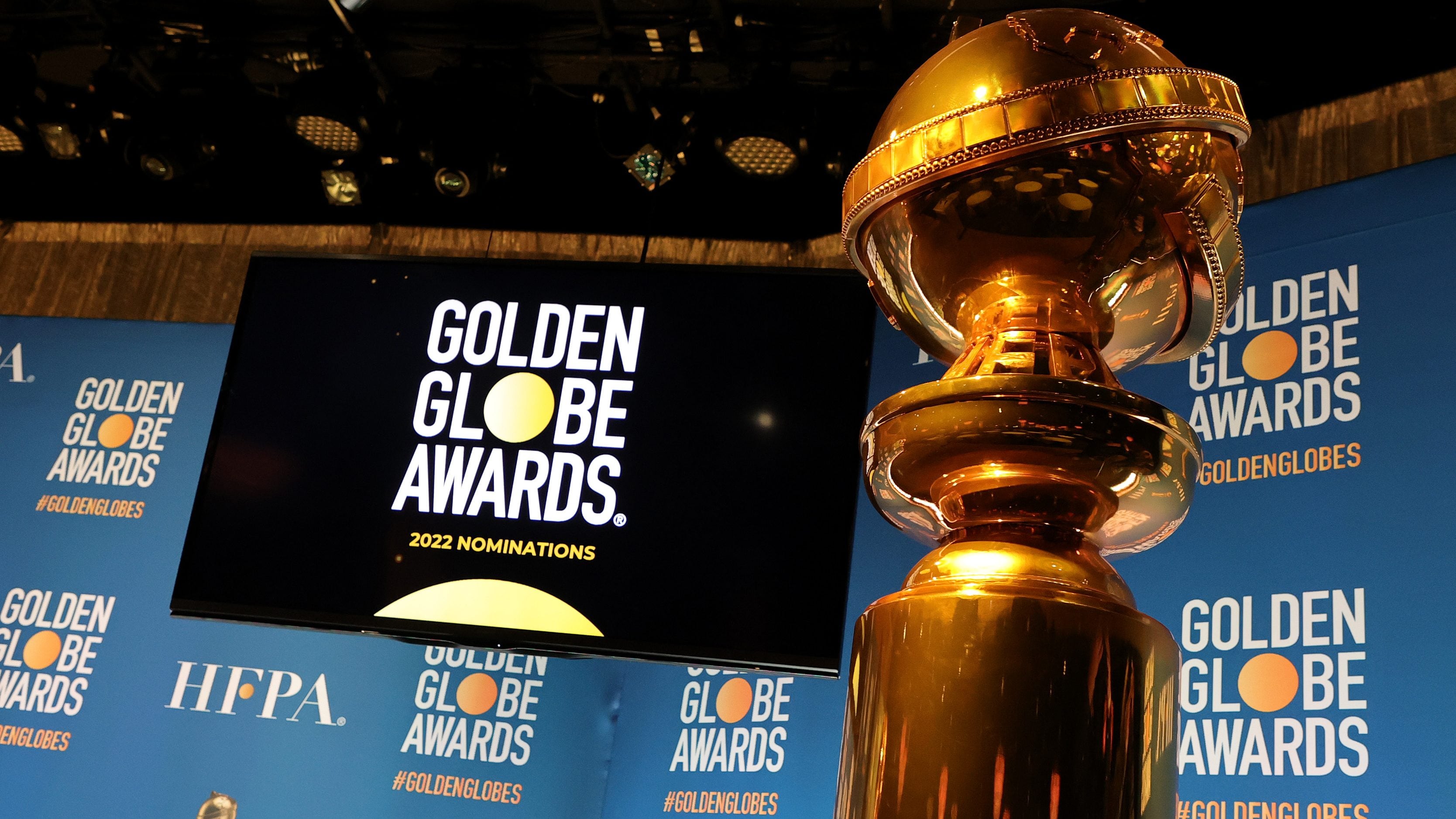 BEVERLY HILLS, CALIFORNIA - DECEMBER 13: The stage is set for the 79th Annual Golden Globe Award nominations at The Beverly Hilton on December 13, 2021 in Beverly Hills, California. (Photo by Kevin Winter/Getty Images)