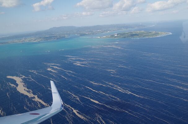 Imagen de los desechos volcánicos que se ven en la costa de Japón