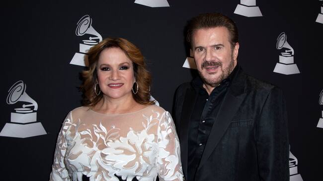 Argentine Duo Pimpinela members, Lucia (R) and Joaquin Galan attend the Latin Grammy Special Merit Awards Presentation in Las Vegas, Nevada, on November 13, 2019. (Photo by Valerie MACON / AFP) (Photo by VALERIE MACON/AFP via Getty Images)