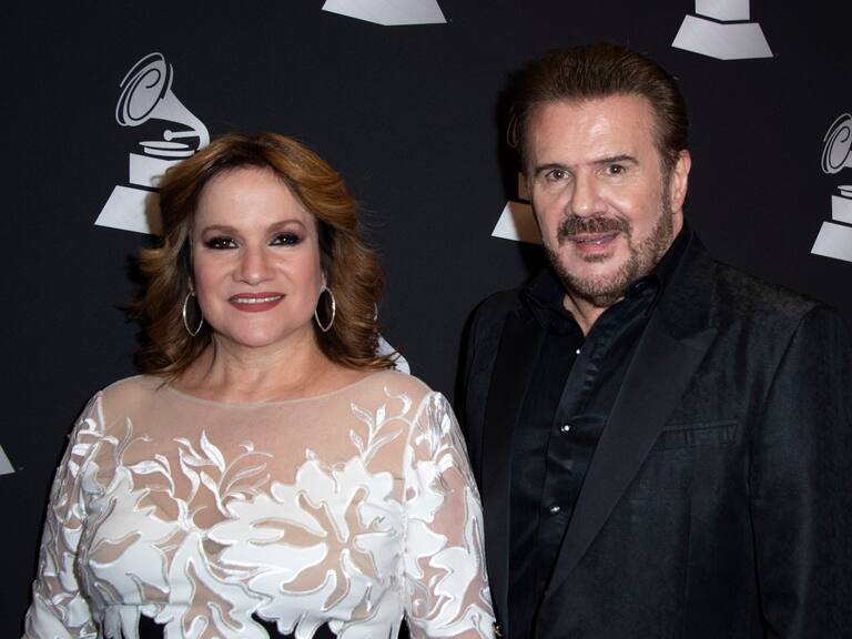 Argentine Duo Pimpinela members, Lucia (R) and Joaquin Galan attend the Latin Grammy Special Merit Awards Presentation in Las Vegas, Nevada, on November 13, 2019. (Photo by Valerie MACON / AFP) (Photo by VALERIE MACON/AFP via Getty Images)