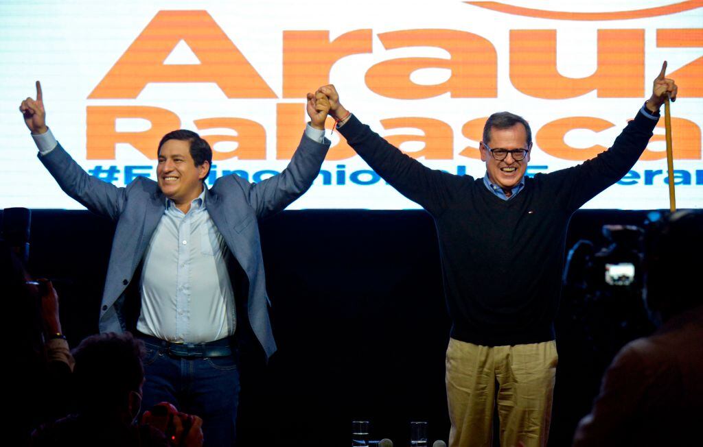 El opositor Andrés Arauz celebra el triunfo en la primera vuelta