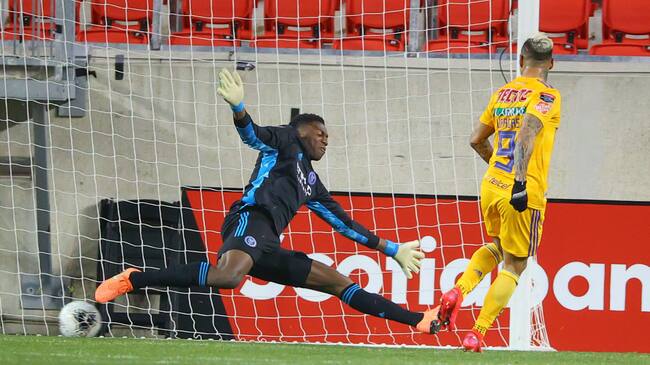 Harrison, NJ - MARCH 11: UANL Tigres forward Eduardo Vargas (9) scores past New York City goalkeeper Sean Johnson (1) during the second half of leg 1 of the Concacaf Champions League Quarterfinal between New York City FC and Tigres UANL on March 11, 2020 at Red Bull Arena in Harrison, NJ. (Photo by Rich Graessle/Icon Sportswire via Getty Images)