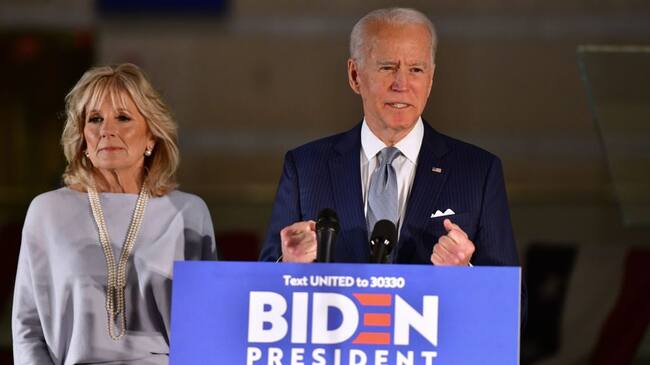 PHILADELPHIA, PA - MARCH 10: Democratic Presidential candidate former Vice President Joe Biden addresses the media and a small group of supporters with his wife Dr. Jill Biden during a primary night event on March 10, 2020 in Philadelphia, Pennsylvania. Six states - Idaho, Michigan, Mississippi, Missouri, Washington, and North Dakota held nominating contests today. (Photo by Mark Makela/Getty Images)