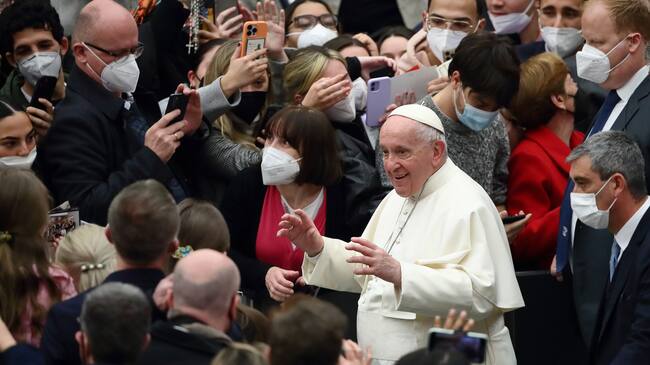 Papa Francisco during the General Audience in the Paul VI Hall. Vatican City (Vatican), February 9th, 2022 (Photo by Grzegorz Galazka/Archivio Grzegorz Galazka/Mondadori Portfolio via Getty Images)