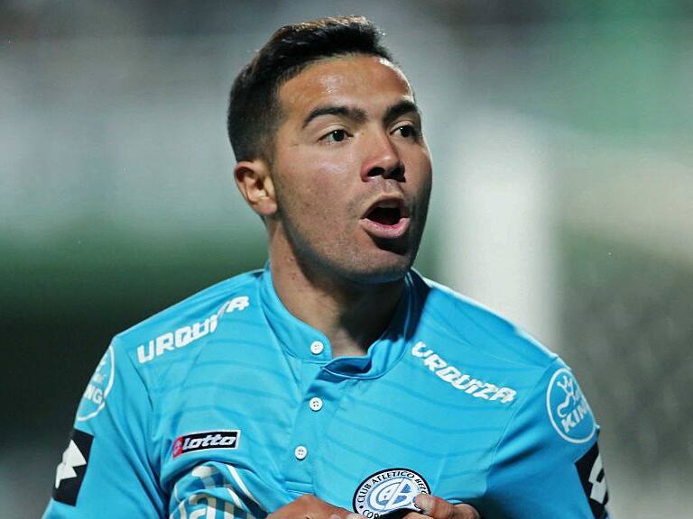 Nahuel Lujan of Argentina's Belgrano celebrates a goal scored during a Copa Sudamericana football match with Coritiba at the Couto Pereira stadium in Curitiba, Brazil on September 21, 2016. / AFP / Heuler Andrey (Photo credit should read HEULER ANDREY/AFP via Getty Images)
