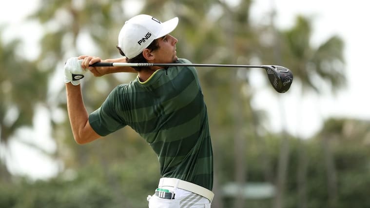HONOLULU, HAWAII - JANUARY 17: Joaquin Niemann of Chile plays a shot during the final round of the Sony Open in Hawaii at the Waialae Country Club on January 17, 2021 in Honolulu, Hawaii. (Photo by Gregory Shamus/Getty Images)