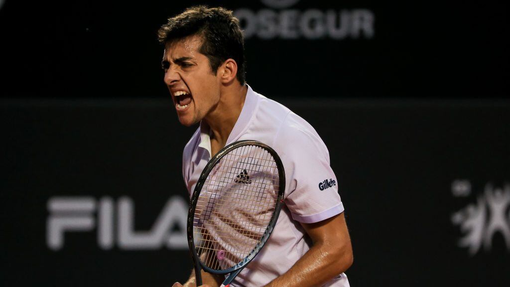 RIO DE JANEIRO, BRAZIL - FEBRUARY 23: Cristian Garin of Chile celebrates a point during the men's singles final match of the ATP Rio Open 2020 at Jockey Club Brasileiro on February 23, 2020 in Rio de Janeiro, Brazil. (Photo by Buda Mendes/Getty Images)